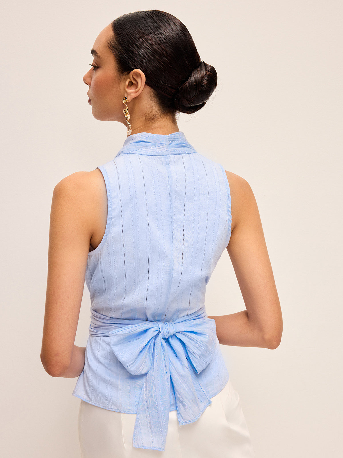 Ruby - Cotton Draped Wrap Top With Back Bow