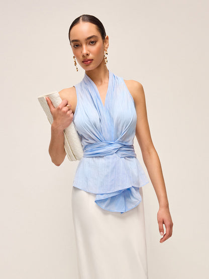 Ruby - Cotton Draped Wrap Top With Back Bow
