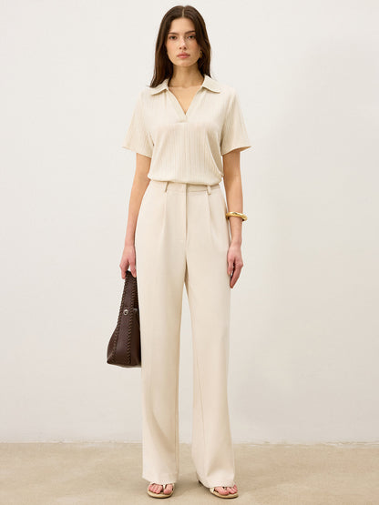 Victoria - Ribbed Polo-Neck Knit Top