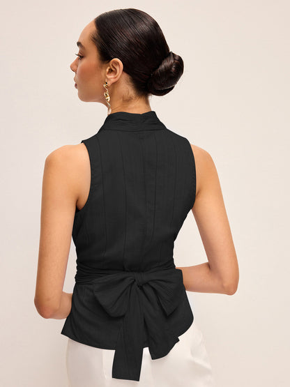 Ruby - Cotton Draped Wrap Top With Back Bow