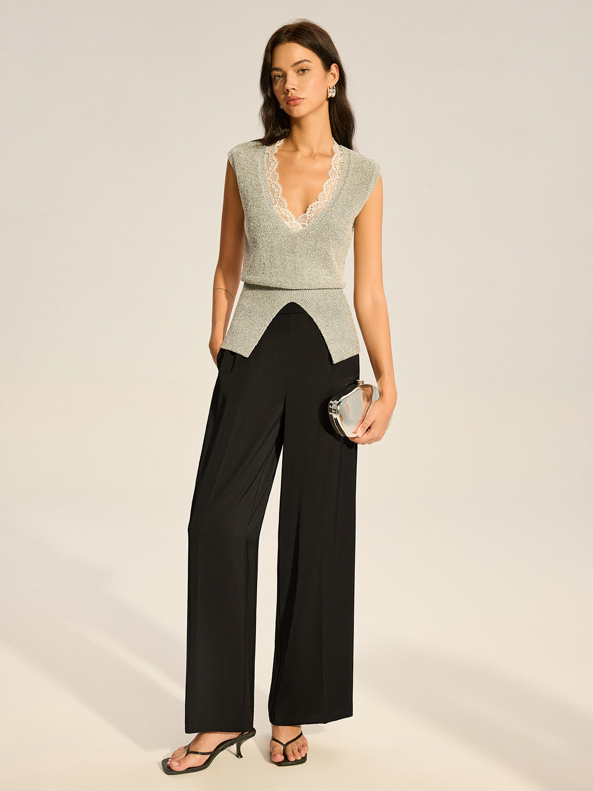 Emily - Trimmed Waist-Cinching Knitted Vest