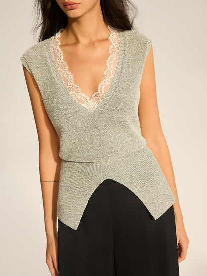 Emily - Trimmed Waist-Cinching Knitted Vest