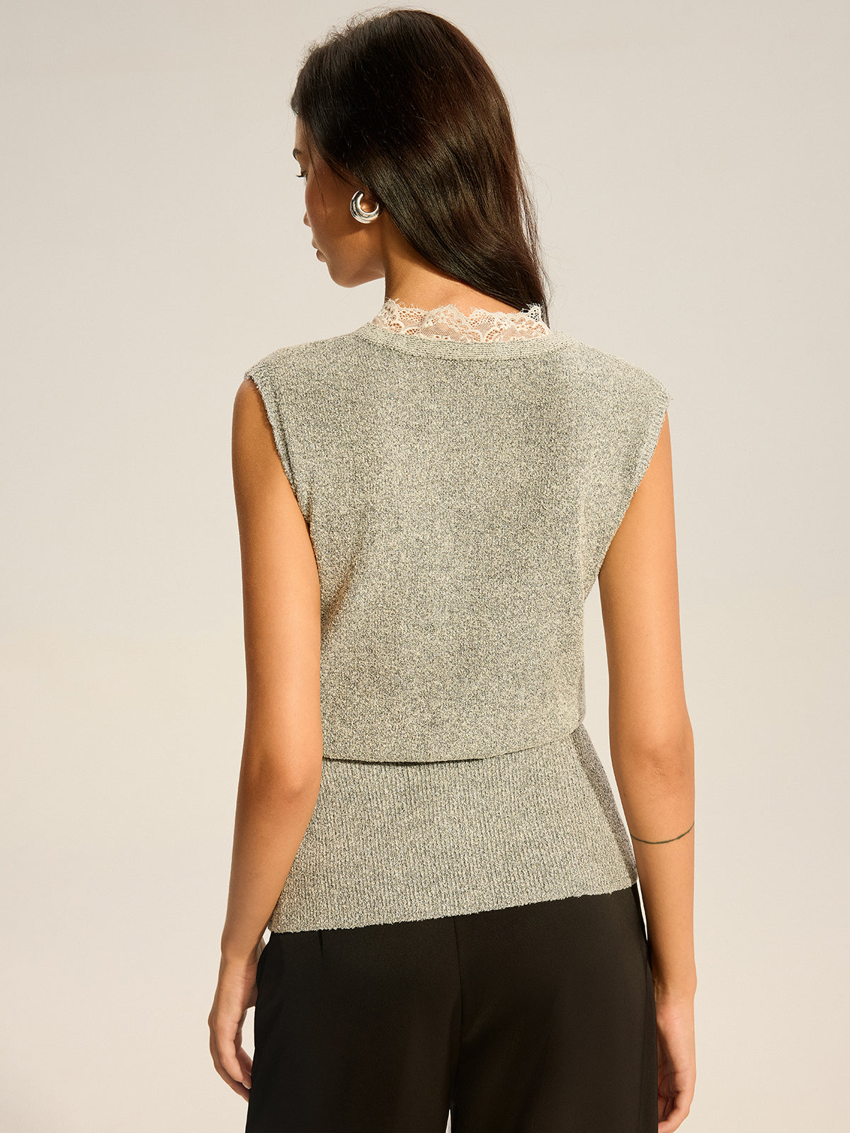 Emily - Trimmed Waist-Cinching Knitted Vest