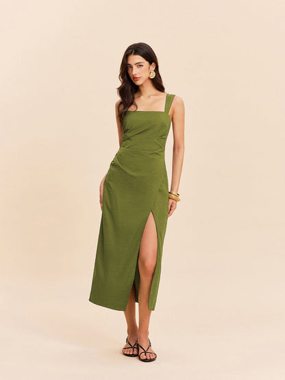 Aurora - Cotton & Linen Slit Dress