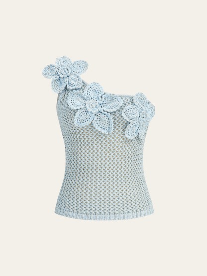 Scarlett - One-Shoulder Floral Crochet Knit Top